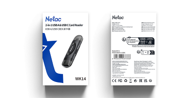 Кардридер Netac card reader WK14, USB3.0+Type-C to mSD/SD, Black (repl. NT09WK14-30BK)