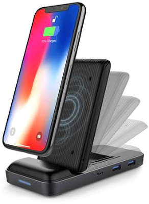 Беспроводное зарядное устройство HyperDrive USB-C Hub + 7.5W Qi Wireless Charger [HD258B]