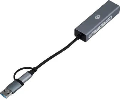 Разветвитель USB-C + USB-A Digma DHUB-LAN-4port 4порт. серебристый