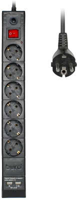 Сетевой фильтр Buro BU-SP5_USB_2A-B 5м (6 розеток, 2xUSB) черный
