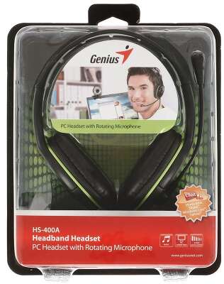 Гарнитура проводная GENIUS HS-400A black/grey (Jack 3.5mm, кабель 1,8м) (31710031400)