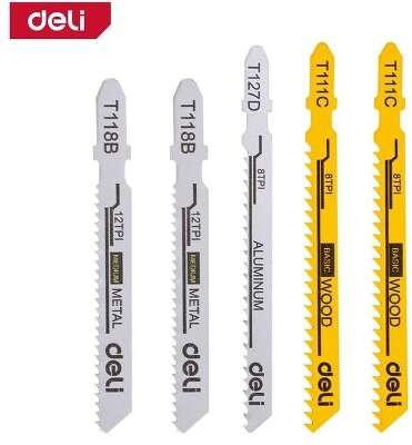 Набор Deli пилок для лобзика (5шт) универсальный DH-QJT005-EH1 (по металлу 12TPI - 2шт, по дереву 8TPI - 2шт, по аллюминию 12TPI - 1шт)