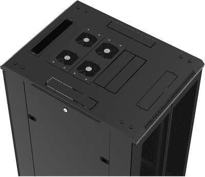Шкаф коммутационный Hyperline (TTBR-2266-AS-RAL9004) напольный 22U 600x600мм пер.дв.стекл задн.дв.спл.стал.лист 2 бок.пан. 800кг черный 510мм 1166мм IP20 сталь