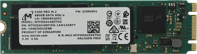Твердотельный накопитель Micron 5300PRO 480GB SATA M.2(22x80mm) 3D TLC R540/W410MB/s MTTF 3М 85000/36000 IOPS 1324TBW SSD Enterprise Solid State Drive, 1 year, OEM