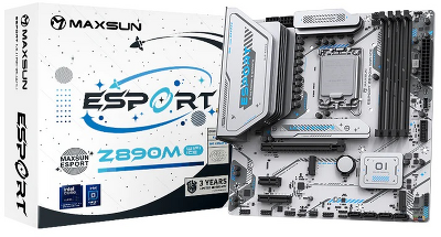 Материнская плата MAXSUN MS-eSport Z890M WIFI ICE, LGA1851, Z890, 4*DDR5, 4*SATA3, 3*M.2, USB 3.2, USB 2.0, Type-C, 1*PCIEx16, 1*PCIex4, 1*PCIex1, HDMI+DP, ATX