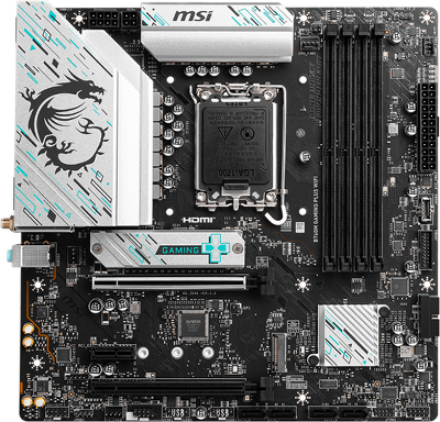 Материнская плата MSI B760M GAMING PLUS WIFI,B760,LGA1700,4DDR5,2PCI-Ex16,1PCI-Ex1,2M.2,4SATA3,2USB3.2 Gen2,7US