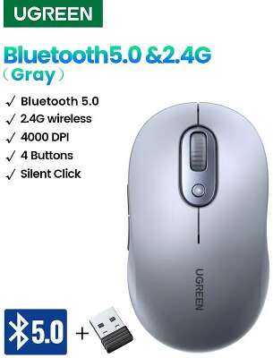Мышь беспроводная UGREEN M556 (75129) Multi-mode Wireless Mouse BT&GHz. Цвет: серый