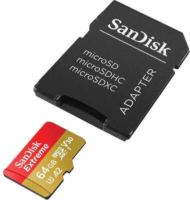 Карта памяти 64 Гб Micro SDXC SanDisk Extreme Plus Class 10 V30 UHS-I U3 [SDSQXBZ-064G-GN6MA]
