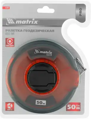 Рулетка геодезическая Matrix 31282 дл.полотна 50м изм.шкала в см зацеп простой красный/черный