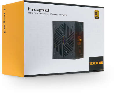 Блок питания/ Power Supply HSPD, 1000W 80+ Gold (ATX, 3.1, PCIe 5.1, Full modular, 1x24(20+4)pin 600mm, 2xCPU 8(4+4)pin 700mm, 2xPCIe*2 8(6+2)pin 550+150mm, 1x12V(2x6) 12+4pin 600W 550mm 2xSATA*3 500+150+150mm, 1xMOLEX4pin*3+FDD 500+150+150+150mm , Active