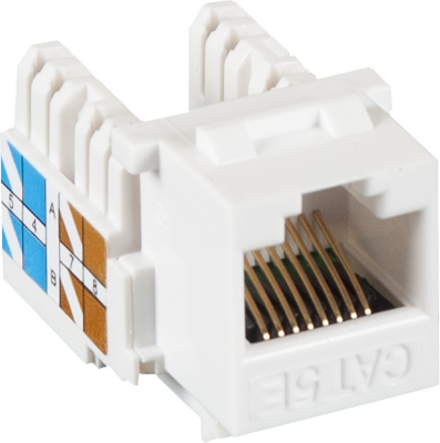Модуль-вставка NETLAN типа Keystone, Кат.5e (Класс D), 100МГц, RJ45/8P8C, 110/KRONE, T568A/B, неэкранированный, белый, уп-ка 10шт.
