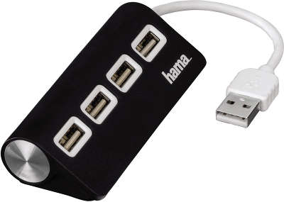 Концентратор USB2.0 Hama, 4 порта, черный [H-12177]