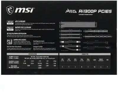 Блок питания 1.3 кВт ATX MSI MEG Ai1300P PCIE5, 120 мм, 80 Plus Platinum