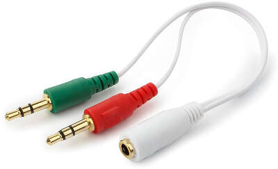 Кабель аудио сигнала Cablexpert , джек3.5 наушники (M)+ 3.5 микрофон (M)-> джек3.5 4pin (F), 20см, белый