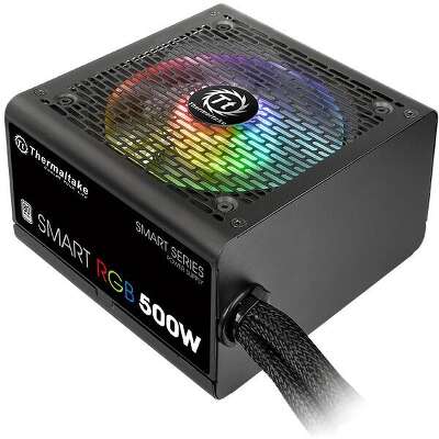 Блок питания Thermaltake ATX 500W Smart RGB 500 80+ white (20+4pin) APFC 120mm fan color LED 6xSATA RTL