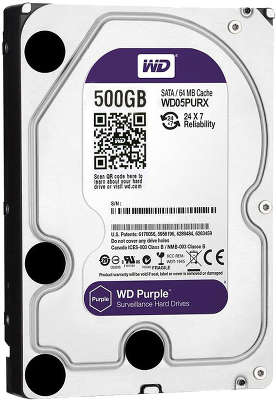 Жёсткий диск SATA-3 500GB [WD05PURX] WD PURPLE, IntelliPower, 64MB Cache