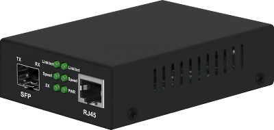 Медиаконвертер Gigabit Ethernet/ Медиаконвертер Gigabit Ethernet, SFP 1000Мбит/c, RJ45 10/100/1000Мбит/c, поддержка LFP. Металлический корпус. БП DC12V(1A) в комплекте. Размеры (ШхВхГ): 70x25x95мм. Вес: 0,2кг. Рабочая температура: -10…+55°С. Совместим с ш