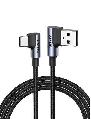 Кабель угловой UGREEN US176 (70875) Right Angle USB-A to USB-C Cable (угол направо). Длина: 3м. Цвет: серый
