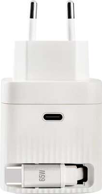 Сетевое зарядное устройство TTEC SmartCharger Duo GAN 65W PD Travel Fast Charger USB-C со встроенным кабелем PD 65W USB-C. Длина кабеля: 70см. Цвет: белый