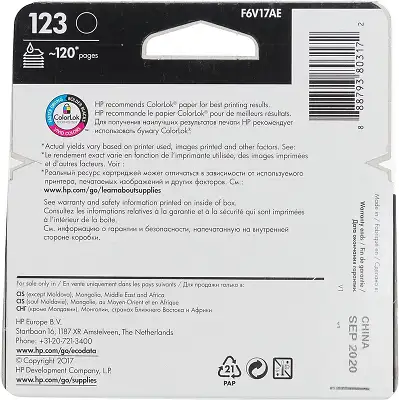 Картридж струйный HP 123 F6V17AE черный (120стр.) для HP DJ 2130