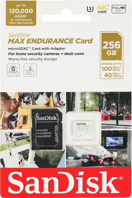 Карта памяти 256 Гб Micro SDXC SanDisk Max Endurance Class 10 V30 U3 [SDSQQVR-256G-GN6IA], с адаптером