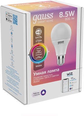 Умная лампа Gauss IoT Smart Home E27 8.5Вт 806lm Wi-Fi (1170112)