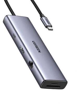 Конвертер UGREEN CM498 (15375) USB-C to 2*USB3.0+2*USB-C+HDMI+RJ45+SD&TF +PD port Converter. Цвет: серый