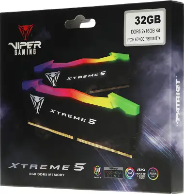 Набор памяти DDR5 DIMM 2x16Gb DDR7800 Patriot Memory Viper XTREME RGB (PVXR532G78C38K)