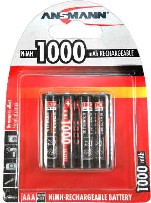 Комплект аккумуляторов AAA ANSMANN 1000 мАч (4 шт в блистере)