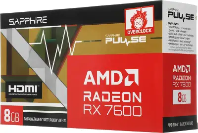 Видеокарта Sapphire AMD Radeon RX 7600 PULSE 8Gb DDR6 PCI-E HDMI, 3DP