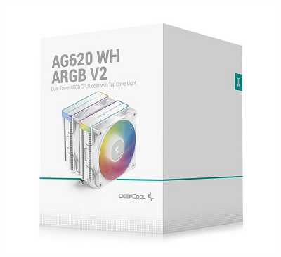 Кулер для процессора DEEPCOOL AG620 WH ARGB V2 LGA20XX/1700/1200/115X/AM5/AM4 (9шт/кор, TDP 260W, PWM, ARGB DUAL Fan 120mm, 6 тепл. трубок, белый) RET (R-AG620-WHAMMN-GJD)