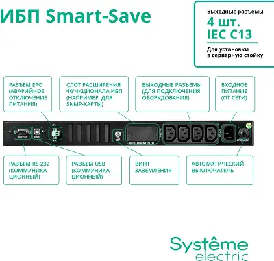 Источник бесперебойного питания Systeme Electriс SMT SMTSE750RMI1U 450Вт 750ВА черный
