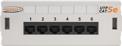 Коммутационная панель NIKOMAX настенная, 6 портов, Кат.5е (Класс D), 100МГц, RJ45/8P8C, 110, T568A/B, неэкранированная, светло-серая - гарантия: 5 лет расширенная / 25 лет системная
