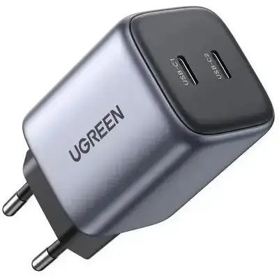 Зарядное устройство UGREEN CD294 (90573) Nexode 45W USB-C+USB-C PD GaN Fast Charger EU. Цвет: серый