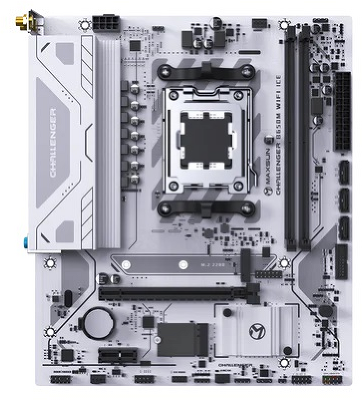 Материнская плата MAXSUN MS-Challenger B650M WIFI ICE, AM5, B650, 2*DDR5, 3*SATA 3.0, M.2, USB 3.2, USB 2.0, 1*PCIE 16, 1*PCIE 1, HDMI+DP, mATX
