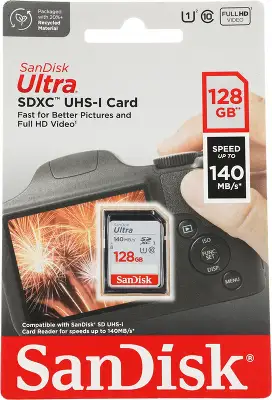 Карта памяти 128 Гб SDXC Sandisk Ultra Class 10 UHS-I [SDSDUNB-128G-GN6IN]