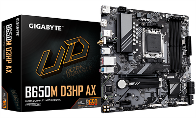 Материнская плата GIGABYTE B650M D3HP AX, AM5, B650, 4*DDR5, 4*SATA, 2*M.2, 3*USB 3.2, 2*USB 2.0, Type-C, 1*PCIx16, 1*PCIx1, 2*DP+HDMI, mATX