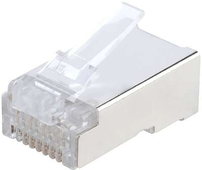 Разъем Hyperline PLUG-8P8C-U-C6-SH-100  RJ-45(8P8C) под витую пару, категория 6 (50 μ"/ 50 микродюймов), экранированный, универсальный (для одножильного и многожильного кабеля), 100шт