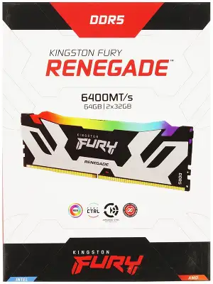 Память DDR5 2x32GB 6400MHz Kingston KF564C32RSAK2-64 Fury Renegade XMP RGB RTL Gaming PC5-51200 CL32 DIMM 288-pin 1.4В kit dual rank с радиатором Ret