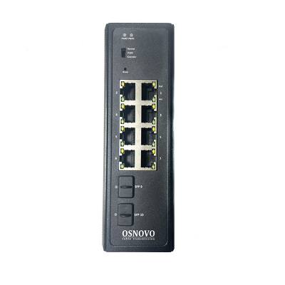 Промышленный Web-управляемый PoE коммутатор OSNOVO SW-80802-IM(port 90W,360W) Промышленный Web-управляемый PoE коммутатор Gigabit Ethernet на 10 портов с функцией мониторинга температуры/влажности. Порты: 2 x GE (10/100/1000BASE-T) с PoE (до 9