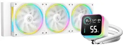 Система водяного охлаждения Deepcool LQ360 Wh ARGB Soc-AM5/AM4/1200/1700/1851 белый 4-pin 32dB Al LCD 350W 1840gr Ret (R-LQ360-WHDSMC-G-1)