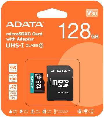 Флеш карта microSD 128GB A-DATA Premier Pro microSDXC Class 10 UHS-I U3 V30S A2 100/85 MB/s (SD адаптер)