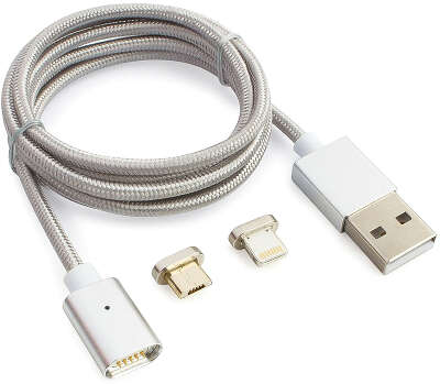 Кабель магнитный USB 2.0 Cablexpert CC-USB2-AMLM3-1M, AM/microBM 5P - iPhone lightning, комбо кабель, 1м, алюм