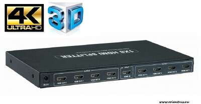ORIENT HDMI 4K Splitter HSP0108H, 1->8, HDMI 1.4/3D, UHDTV 4K(3840x2160)/HDTV1080p/1080i/720p, HDCP1.2, внешний БП 5В/3A, метал.корпус (29987)