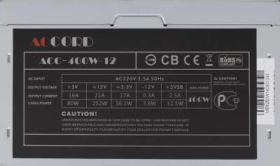 Блок питания 400W Accord ATX ACC-400-12 4*SATA I/O switch (OEM)