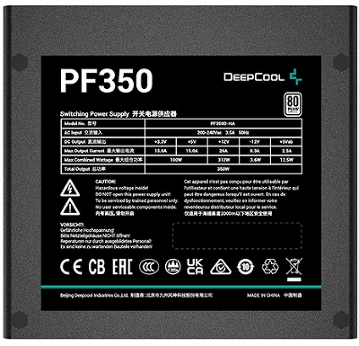 Блок питания Deepcool PF350 80+ (ATX 2.4 350W, PWM 120mm fan, 80 PLUS, Active PFC) RET (R-PF350D-HA0B-WDEU)