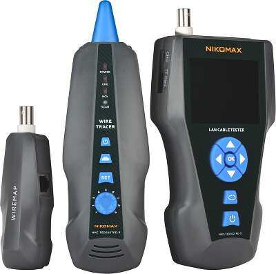 Кабельный тестер NIKOMAX с LCD дисплеем, UTP/STP, RJ45, RJ12, RJ11, BNC, с функцией измерения длины, трассировкой кабелей и определением PoE, без флеш-накопителя