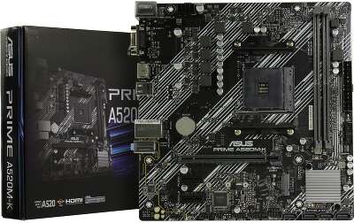 ASUS PRIME A520M-K (Socket AM4, mATX, 2xDDR4(64GB),  VGA/HDMI 2.1, 1xPCIe 3.0x16/2xPCIe 3.0, 1xLAN, 4xSATA 6Gb/s, 1xM.2, 4xUSB 3.2, 2xUSB 2.0, 1xPS/2)
