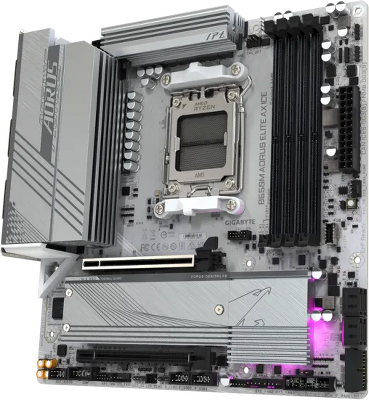Материнская плата GIGABYTE B650M AORUS ELITE AX ICE, AM5, B650, 4*DDR5, 4*SATA, 2*M.2, 7*USB 3.2, 4*USB 2.0, Type-C, 2*PCIx16, DP+HDMI, mATX