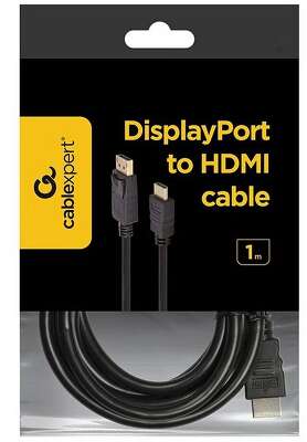 Кабель DisplayPort->HDMI Cablexpert CC-DP-HDMI-1M 1м, 20M/19M, черный, экран, пакет (CC-DP-HDMI-1M) (079990) {100}